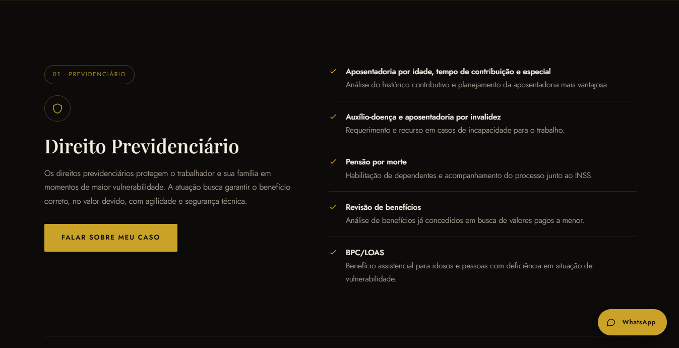 Página de Direito Previdenciário do site da advocacia Karina Moreira