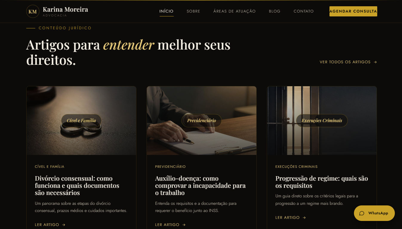 Prévia do blog no site da advocacia Karina Moreira