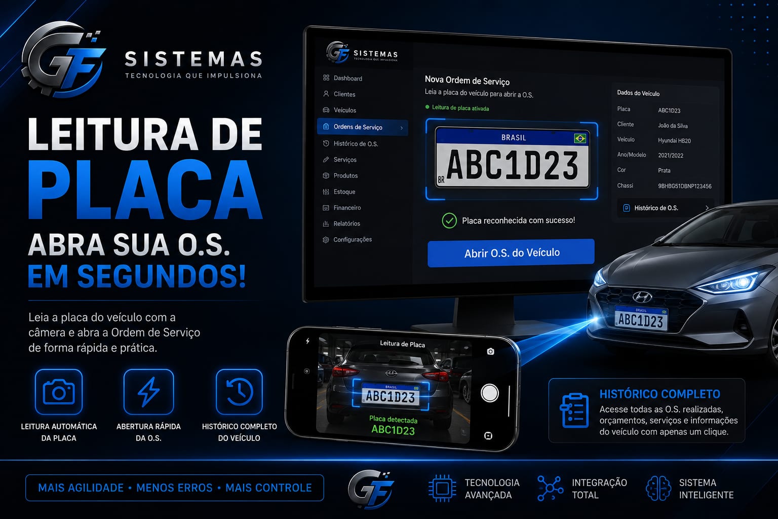 Leitura de placa pelo celular no GF System Service